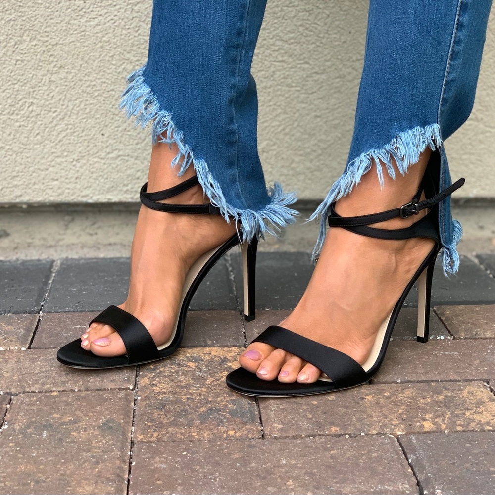 NIB Black Sky High Stiletto Heel Open Toe Sandal - Picture 3 of 8